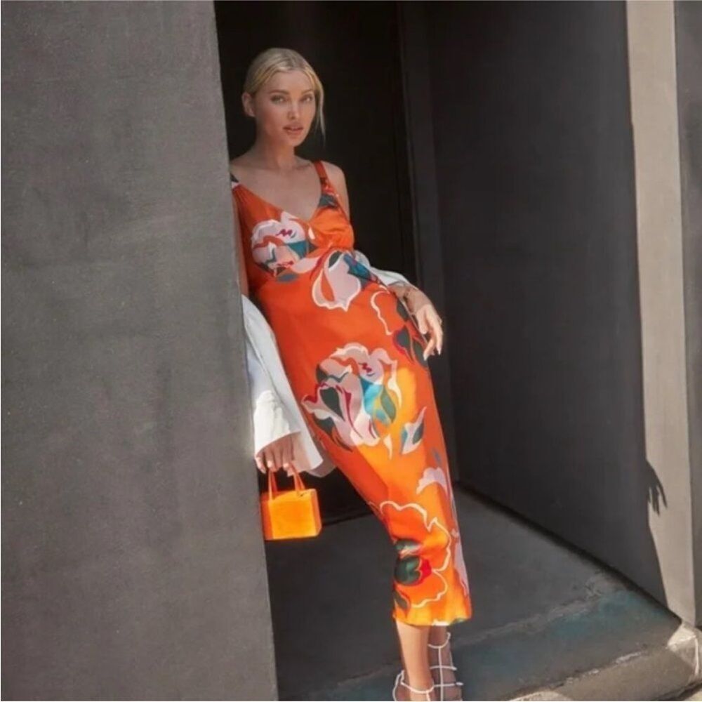 Reformation Daytona silk dress in “Electra” orange floral - Picture 6 of 11